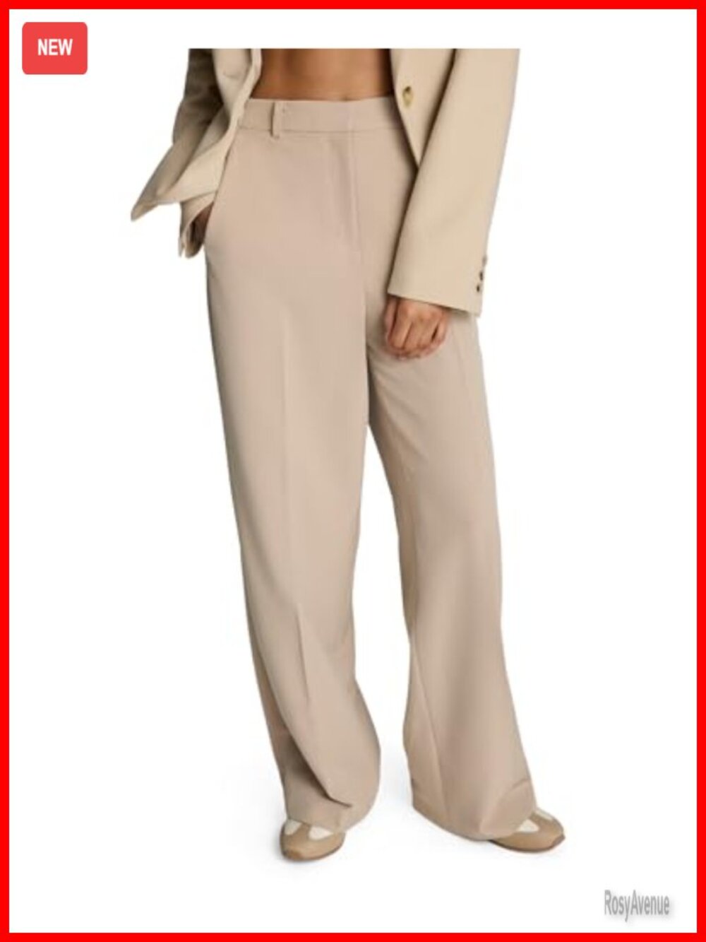High Rise Wide Leg Twill Dress Pants Business Casual Slacks